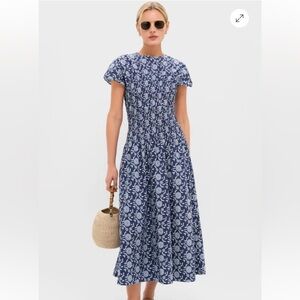 TUCKERNUCK HYACINTH HOUSE Blue Floral Smocked Rollins Midi Dress SZ XL